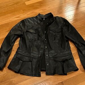 WHBM Women's Black Faux Leather Button-Front Jacket